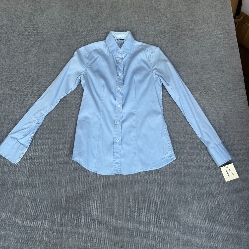 Caliban Shirt Top Womens M Light Blue Long Sleeve Stretch Collared Button Up